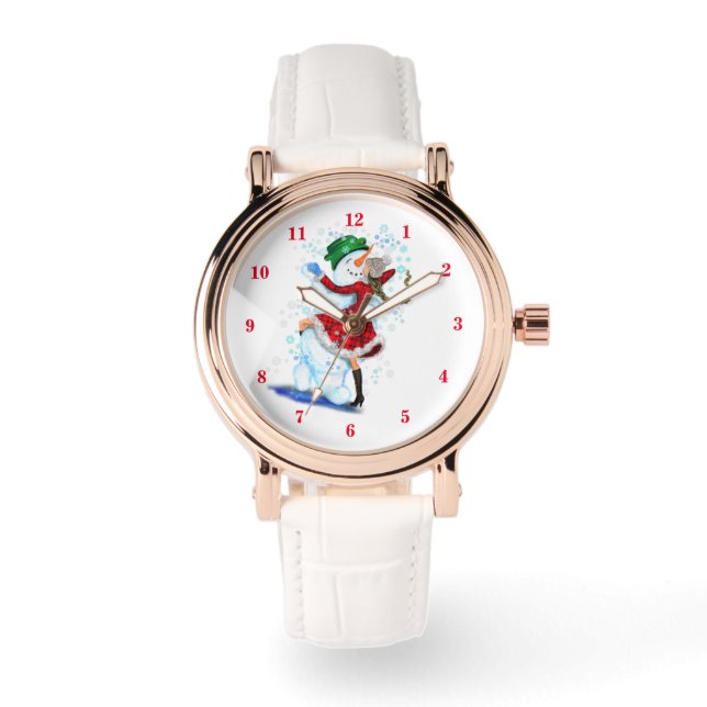 Blijde Sneeuwman en Meisje Dansen Tango Kerstfeest Horloge (Voorkant)