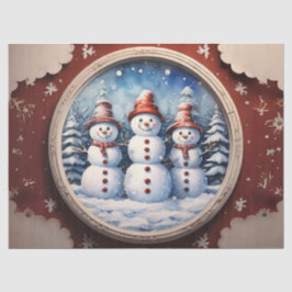 Blijde Sneeuwman Familie met Accessoires Decoupage Tissuepapier