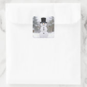Blijde Sneeuwman met een hoge hoed Vierkante Sticker (Tas)
