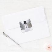 Blijde Sneeuwman met een hoge hoed Vierkante Sticker (Envelop)