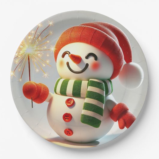 Blijde Sneeuwman Papieren Bordje (Voorkant)