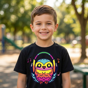 Blijde Uil met koptelefoon die naar muziek luister T-shirt