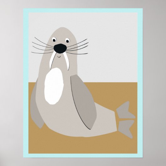 Blijde Walrus Kleurenblok Poster (Voorkant)