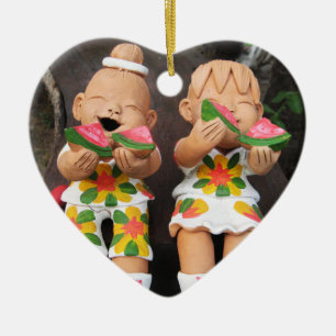 Blijde Watermeloen Vrienden Keramisch Ornament
