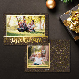 Blijde Wereld Goud Foto Folie Kerstkaart Feestdagenkaart