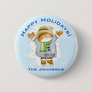 Blijde Winterkat Ronde Button 5,7 Cm