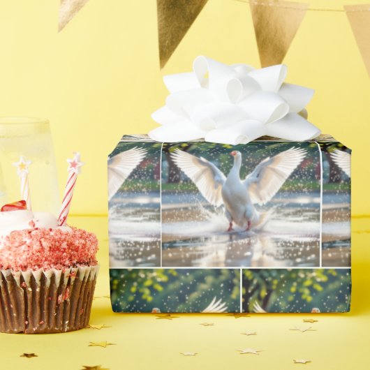 Blijde Witte Gans In een Spatpad Cadeaupapier (Verjaardagsfeest)