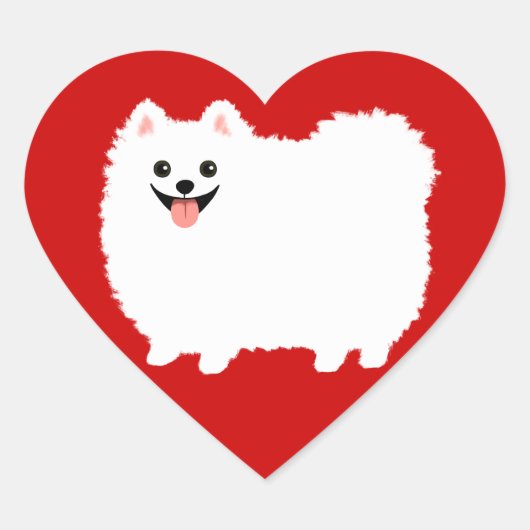 Blijde Witte Pomeranian Hart Sticker (Voorkant)