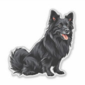 Blijde Zwarte Hond Zit Sticker (Voorkant)