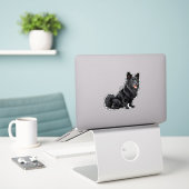 Blijde Zwarte Hond Zit Sticker (Laptop op bureau)