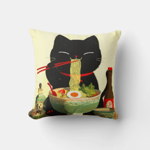 Blijde Zwarte Kat Eet Ramen Japanse Ukiyo-e Kussen