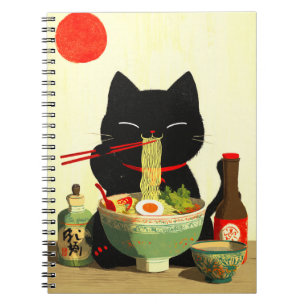 Blijde Zwarte Kat Eet Ramen   Japanse Ukiyo-e Notitieboek
