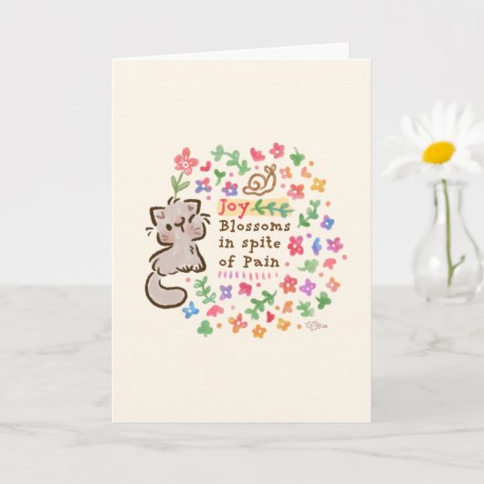 Blijdschap Bloeit Ondanks Pijn - Pebble het Kitten Kaart (Kleine Plant)