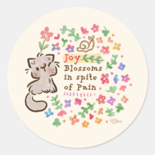 Blijdschap Bloeit Ondanks Pijn - Pebble het Kitten Ronde Sticker