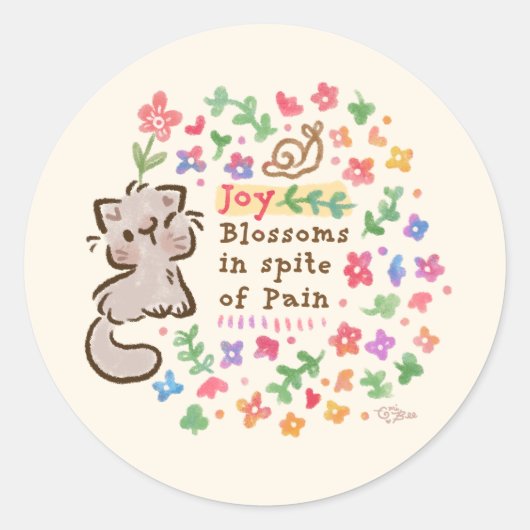 Blijdschap Bloeit Ondanks Pijn - Pebble het Kitten Ronde Sticker (Voorkant)
