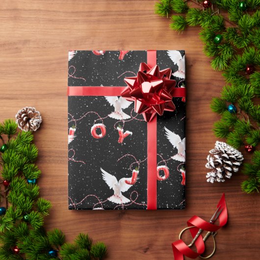 Blijdschap en Duif op Zwart Cadeaupapier (Feestdagen Geschenken)