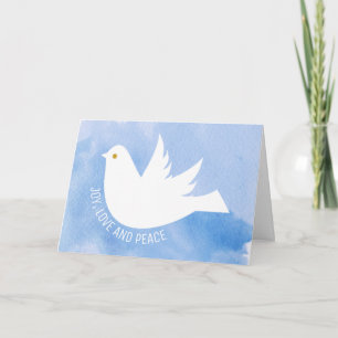 Blijdschap, Liefde en Vrede duif waterverf blauw Feestdagen Kaart