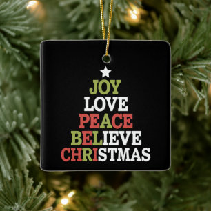Blijdschap Liefde Vrede Geloof Kerstboom Familie  Keramisch Ornament