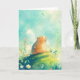 Blijdschap op de heuveltop met Capibara en Bloemen Kaart