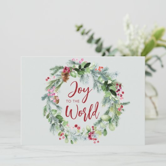 Blijdschap voor de Wereld Waterverf Winter Krans Feestdagenkaart (Staand voorkant)
