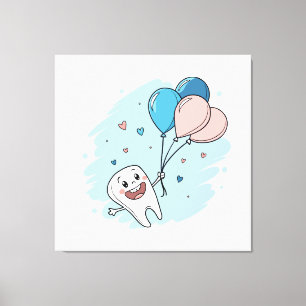 Blije Cartoon Tand met Ballonnen – Tandheelkundige Canvas Afdruk