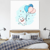 Blije Cartoon Tand met Ballonnen – Tandheelkundige Canvas Afdruk (Insitu (Slaapkamer))