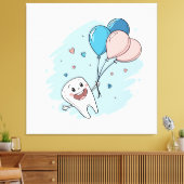 Blije Cartoon Tand met Ballonnen – Tandheelkundige Canvas Afdruk (Insitu (Woonkamer))