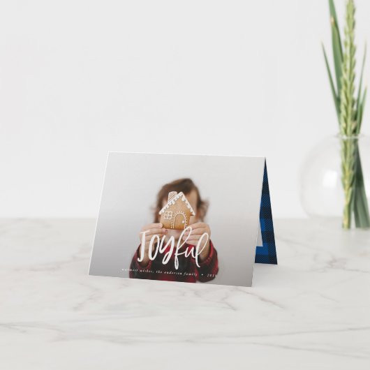 Blije de tekst en het geruite Schotse wollen Notitiekaartje (Voorkant)