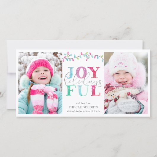 BLIJE FEESTDAGEN | Pastel Holiday Lights 2 foto's Feestdagenkaart (Voorkant)