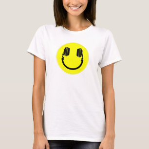 blije foto van dj - hoofdtelefoon edm - muziek t-shirt