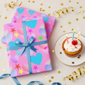 Blije glijdende harten en sterren cadeaupapier