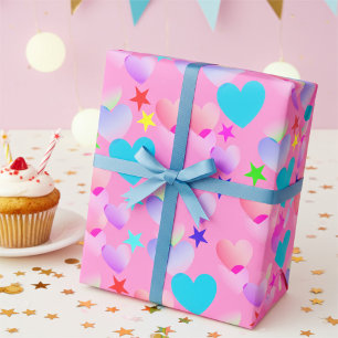 Blije glijdende harten en sterren cadeaupapier