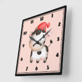 Blije koe met een schattige rode hoed vierkante klok (Hoek)