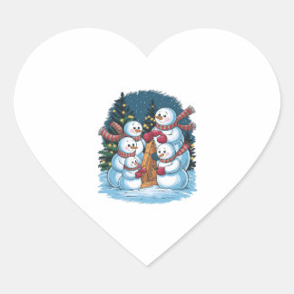 Blije sneeuwman familie hart sticker