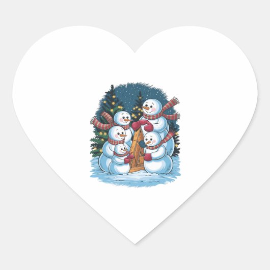 Blije sneeuwman familie hart sticker (Voorkant)