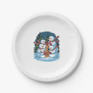 Blije sneeuwman familie papieren bordje