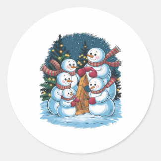 Blije sneeuwman familie ronde sticker