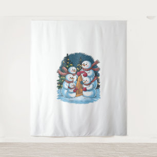 Blije sneeuwman familie wandkleed