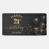 blije verjaardag 21 gouden zwarte ballonnen confet spandoek (Horizontaal)