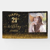blije verjaardag 21 gouden zwarte glitters foto ch spandoek (Horizontaal)