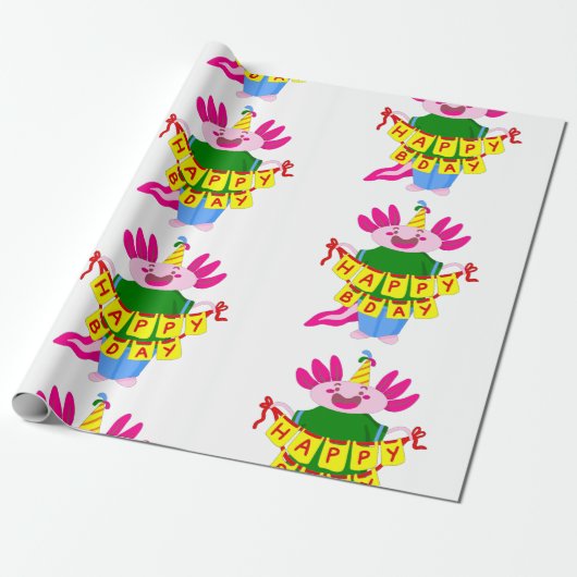 blije verjaardag Axolotl Cadeaupapier (Uitgerold)