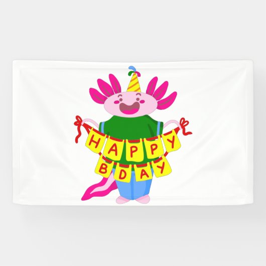 blije verjaardag Axolotl Spandoek (Horizontaal)