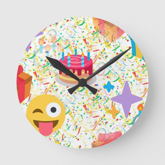 blije verjaardag emoji ronde klok (Voorkant)