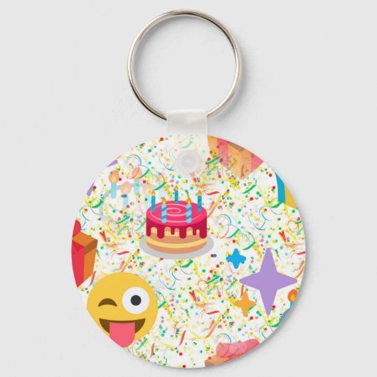 blije verjaardag emoji sleutelhanger (Voorkant)