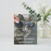 " blije verjaardag , laten we pawty " grappige kat briefkaart (Staand voorkant)