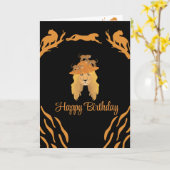 blije verjaardag pet zwart en goud kaart (Gele Bloem)