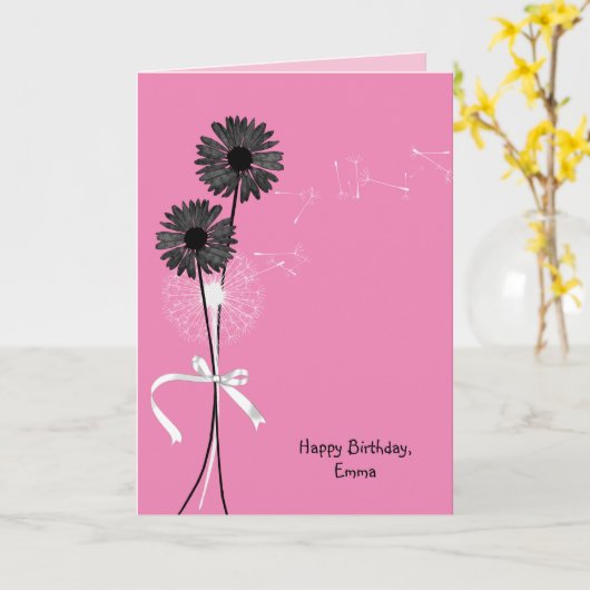 blije verjaardag zwarte maisieën en dandelion kaart (Gele Bloem)