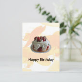 blije verjaardagsaardbei, chocoladetaart briefkaart (Staand voorkant)