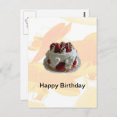 blije verjaardagsaardbei, chocoladetaart briefkaart (Voorkant / Achterkant)