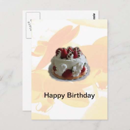 blije verjaardagsaardbei, chocoladetaart briefkaart (Voorkant / Achterkant)